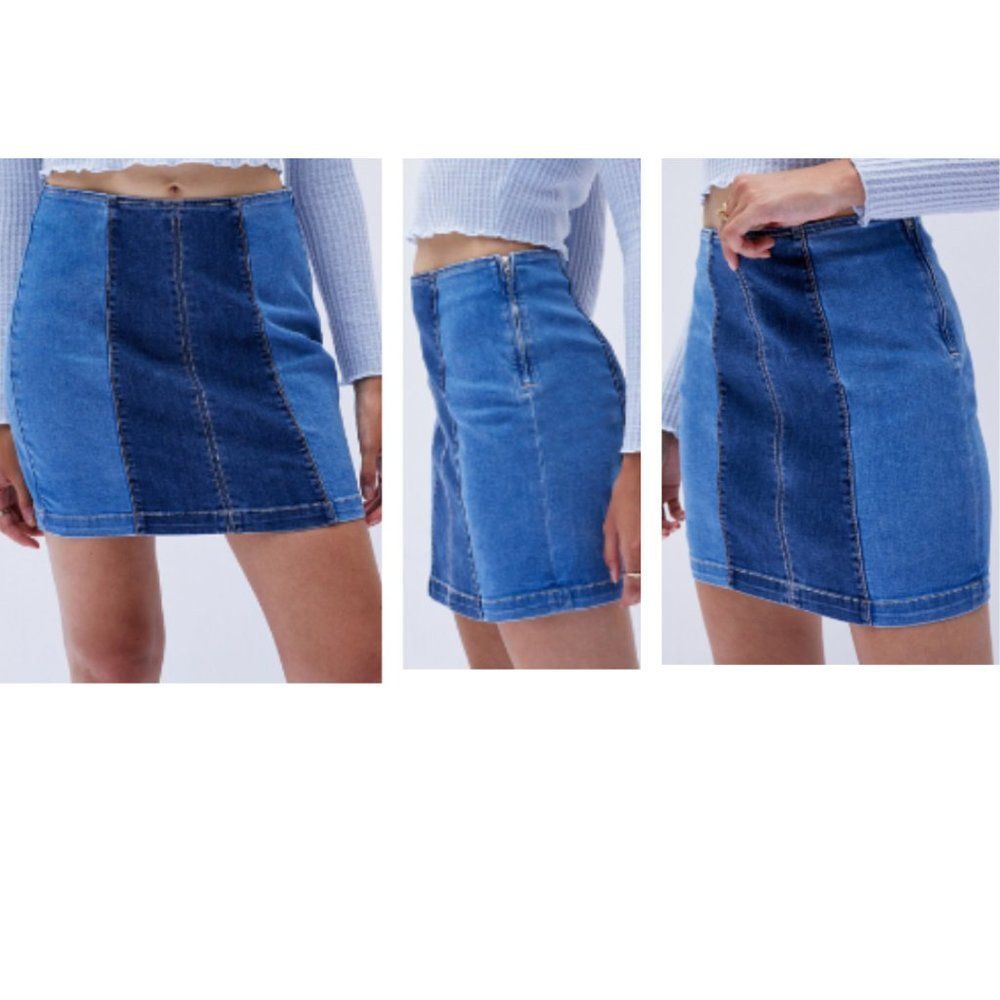 PacSun Dual Blue Panel Denim Mini Skirt